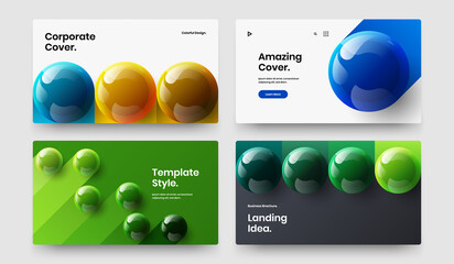 Unique front page vector design template bundle. Bright realistic balls annual report layout collection.