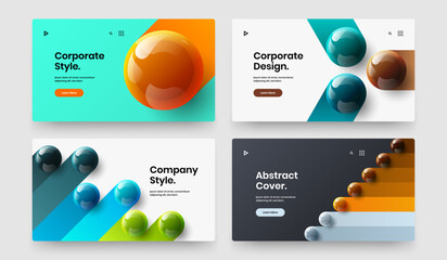Modern realistic spheres site screen template composition. Simple corporate identity design vector layout set.