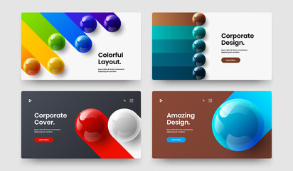 Vivid website vector design illustration composition. Fresh realistic balls site screen template set.