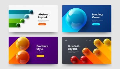 Simple realistic spheres horizontal cover concept set. Multicolored company brochure design vector illustration bundle.