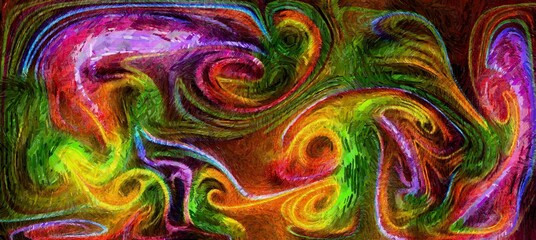 Digital painterly styled backdrop - smooth flowing lines and abstract thick paint acrylic bright digital render