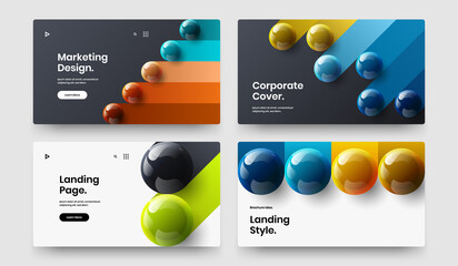 Abstract 3D spheres pamphlet template composition. Trendy corporate cover vector design concept bundle.