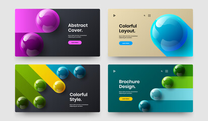 Creative horizontal cover vector design illustration collection. Clean 3D spheres placard layout bundle.