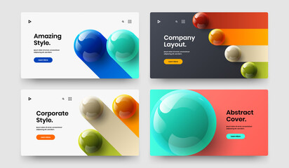 Bright site screen vector design layout bundle. Original realistic balls company identity template composition.