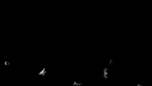 4K 60 fps animation of e-commerce products falling from top to bottom.  Camera, lens, drone, photo, ptohography, tripod, film camera, wide angle, production, light set, canon, nikon, sony