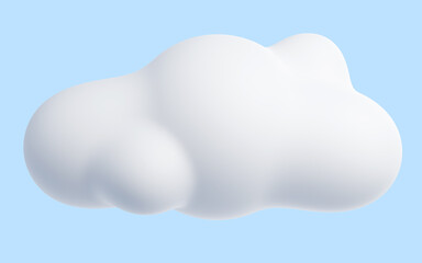 White cloud cartoon 3d render - soft fluffy round-shaped clouds on blue pastel background.