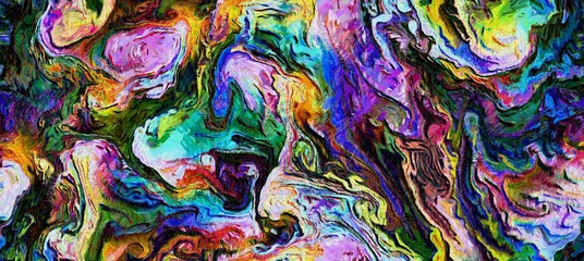 Abstract flowing digital fluid patterns in a painterly style - watercolor bright acrylic paint and ink styled cosmic space and bright abstract concept