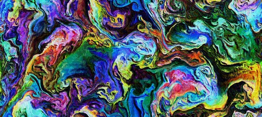 Abstract flowing digital fluid patterns in a painterly style - watercolor bright acrylic paint and ink styled cosmic space and bright abstract concept