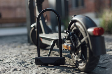 Bicycle U lock using for electric scooter to protect it from stolen
