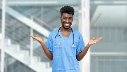 Young african american male nurse or medical student with beard