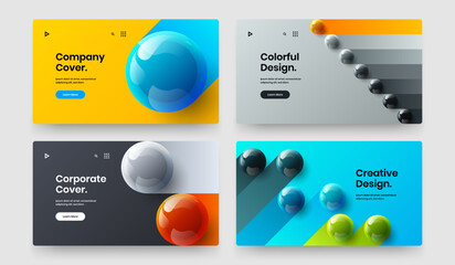 Minimalistic 3D spheres banner layout collection. Amazing corporate cover vector design illustration composition.