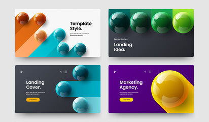 Geometric site vector design layout collection. Modern 3D spheres corporate brochure illustration bundle.