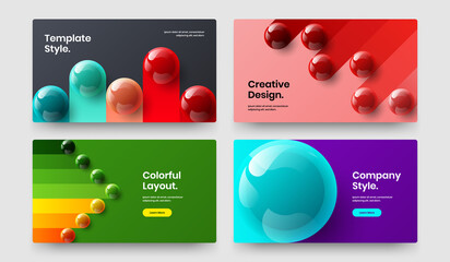 Bright website screen design vector template composition. Amazing 3D spheres presentation layout collection.