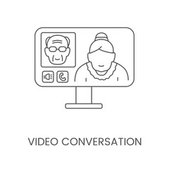 A video call from two elderly people, a linear vector video calling icon.