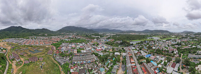 Panorama view Aerial view of Kathu district Phuket Thailand from Drone camera High angle view