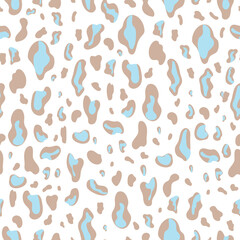 Seamless animalistic pattern of colored spots. Animal skin background of leopard, jaguar in trendy style. Abstract blots. Modern design for textiles and fabrics, wrapping paper. Vector illustration.