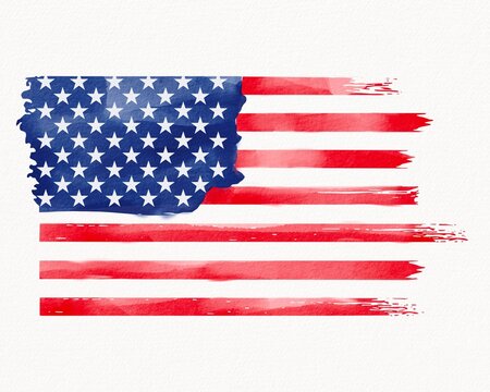 USA flag with watercolor  brush paint textured