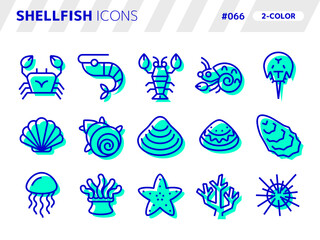 甲殻類・貝に関連する2色スタイルのアイコンセット_066