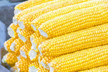 Ears of fresh corn in the street market, Istanbul. Pupular street food among tourists and residents