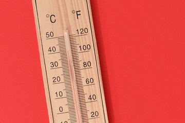 Thermometer showing 40 degrees Celsius or 104 degrees Fahrenheit during summer heat wave