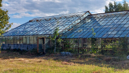 old farm abandoned greenhouse building