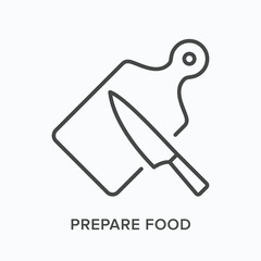 Prepare food flat line icon. Vector outline illustration of board and knife. Black thin linear pictogram for meal