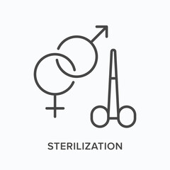 Sterilization flat line icon. Vector outline illustration of forceps. Black thin linear pictogram for pet castration