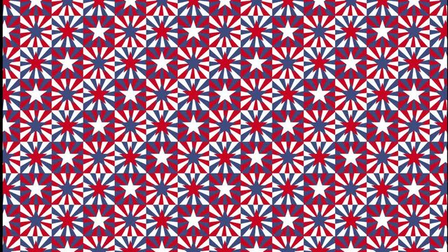 Animated stars pattern in multicolor grid. Trendy seamless loop patriotic animated background. Simple animation for holiday backdrops