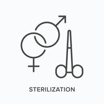 Sterilization flat line icon. Vector outline illustration of forceps. Black thin linear pictogram for pet castration