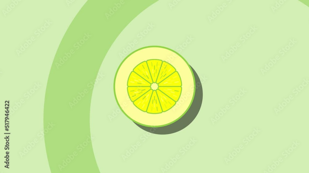 Poster animated pomelo fruit slice on a green background. seamless loop food animation with simple stylish 