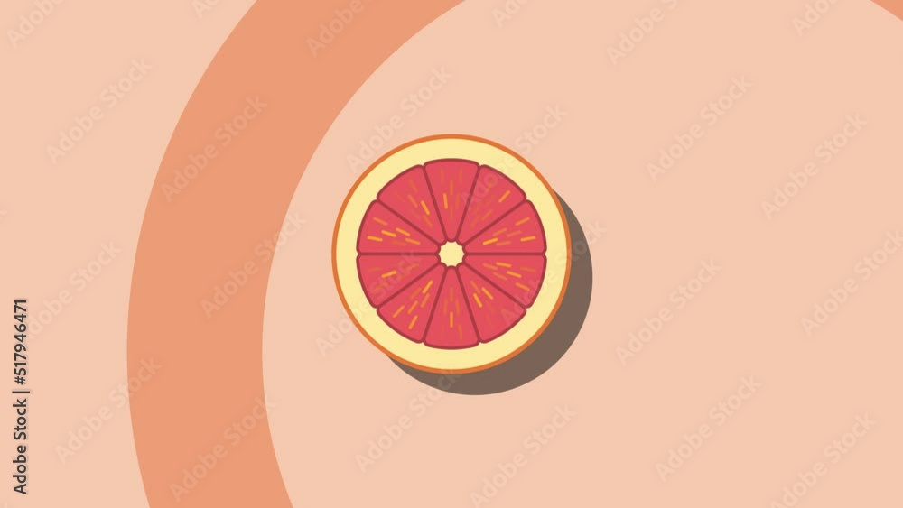 Poster animated red grapefruit symbol on an orange background. seamless loop food animation with simple sty