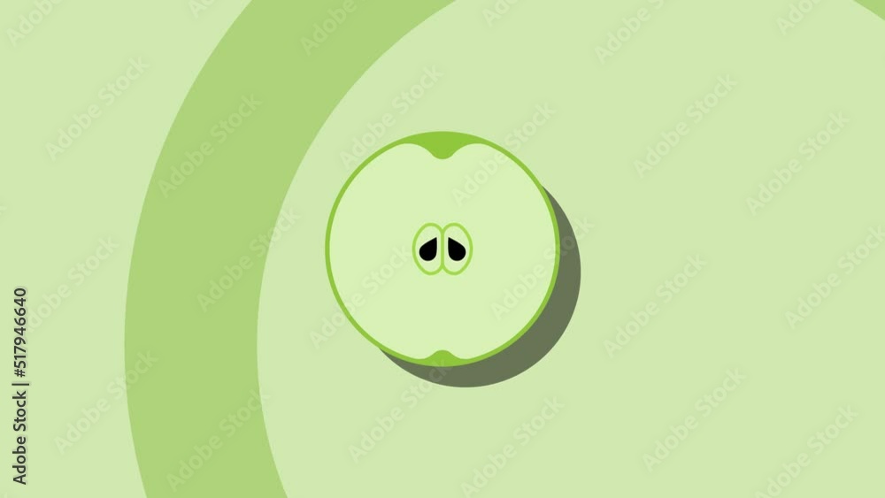 Poster animated green apple slice symbol on an green background. seamless loop food animation with simple s