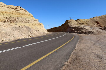 Highway in the Eilat Mountains in the Southern Negev, southern Israel.