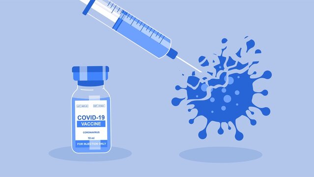 Vaccine agains coronvirus. Illustration of vaccine and new omicron stamps. Medical concept illustration.