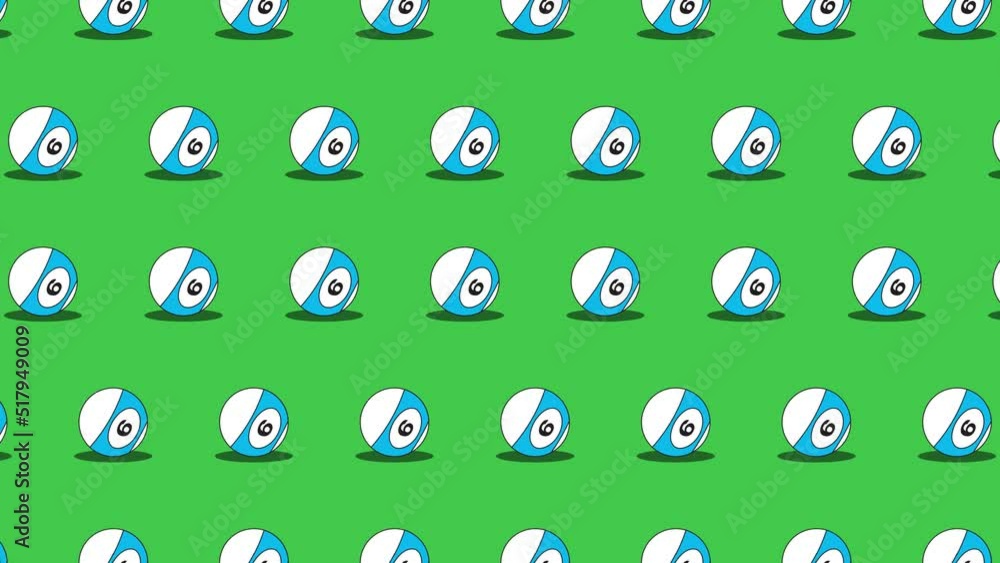 Poster seamless loop pattern with billiard balls on a green background. sport balls in seamless loop animat