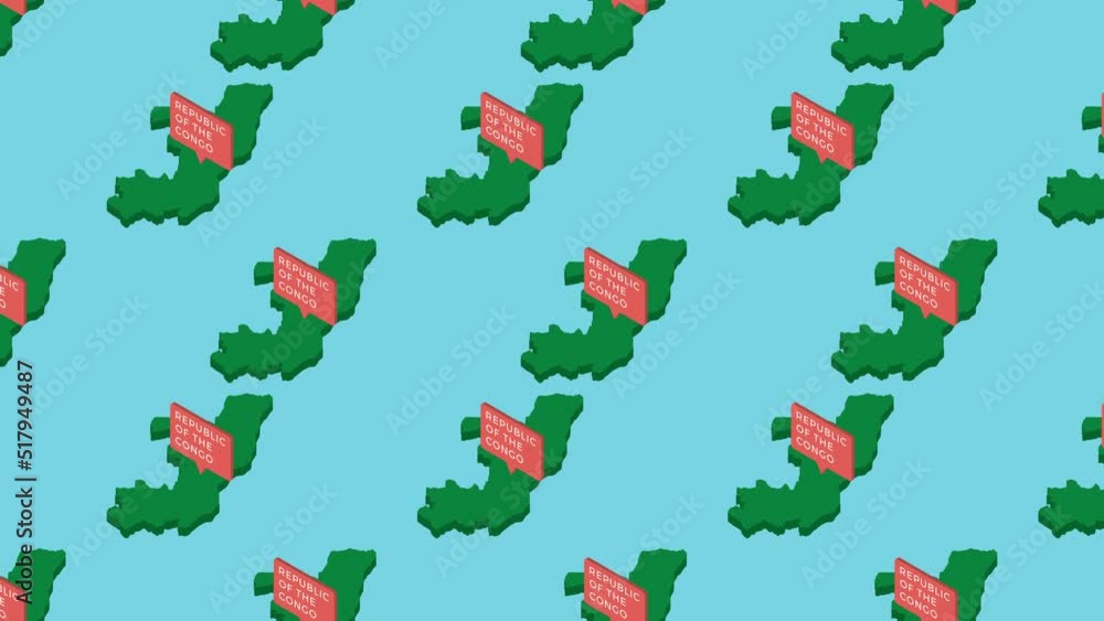 Aufkleber green isometric maps of republic of the congo with orange pointer on a blue background. seamless loo