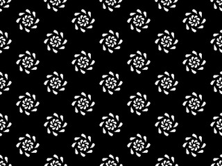 Flower cartoon character seamless pattern on black background.  Pixel style