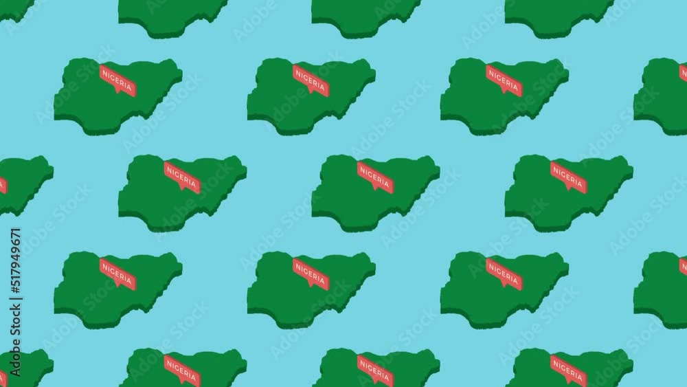 Aufkleber green isometric maps of country nigeria with orange pointer on a blue background. seamless loop hori