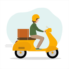  Online delivery service concept, delivery home and office. Warehouse, scooter courier. Vector illustration