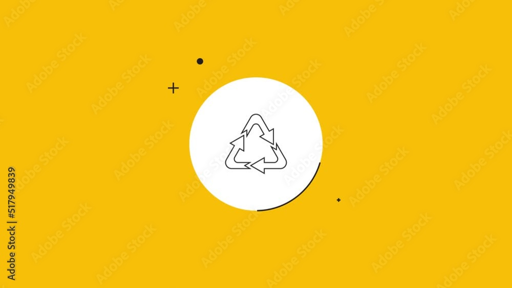 Aufkleber recycling arrows icon in white circle on a yellow background. seamless loop dynamic symbol rolling i