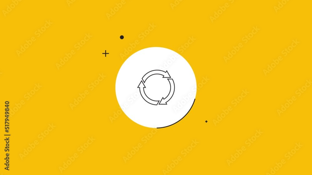 Aufkleber round recycling symbol in white circle on a yellow background. seamless loop dynamic symbol rolling 