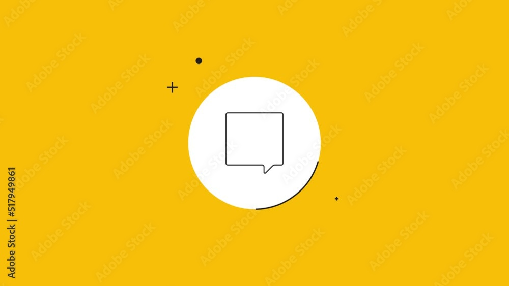 Aufkleber speech bubble icon in white circle on a yellow background. seamless loop dynamic symbol rolling in t