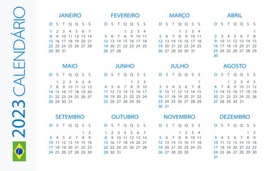 Calendar 2023 year Horizontal - vector template illustration. Brazilian version