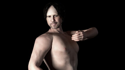 3D rendered shirtless man posing