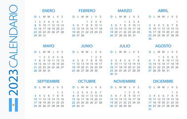 Calendar 2023 year Horizontal - vector template illustration. Argentinian version