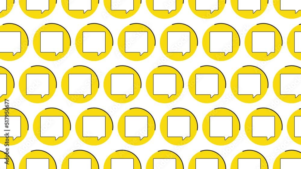 Aufkleber square speech bubble in yellow circles pattern on a white background. seamless loop dynamic pattern 