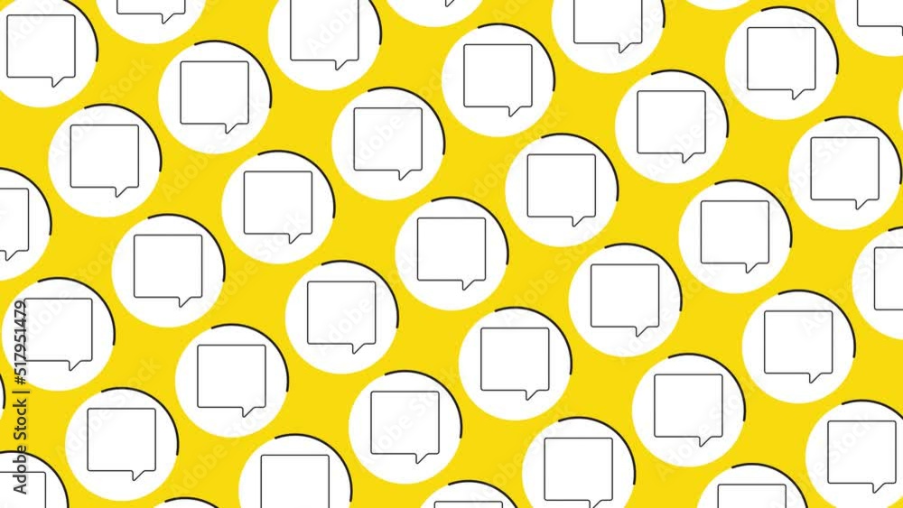 Aufkleber speech bubble in white circles pattern on a yellow background. seamless loop dynamic pattern with re