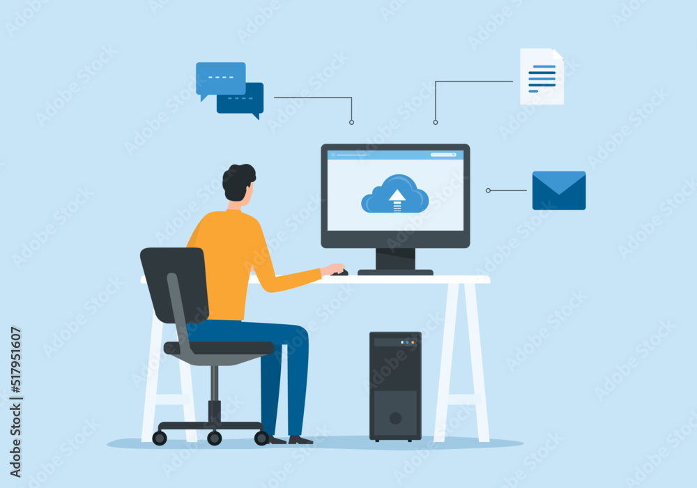 Poster business man working and technology smart working online connect to cloud server network anywhere co