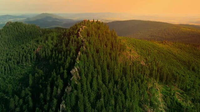 cinematic drone shot of the mountain Osser in Bavaria. The shot also shows the extent of deforestation. (2)