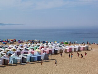Colorful Nazare beach in the summer time, Centro - Portugal 